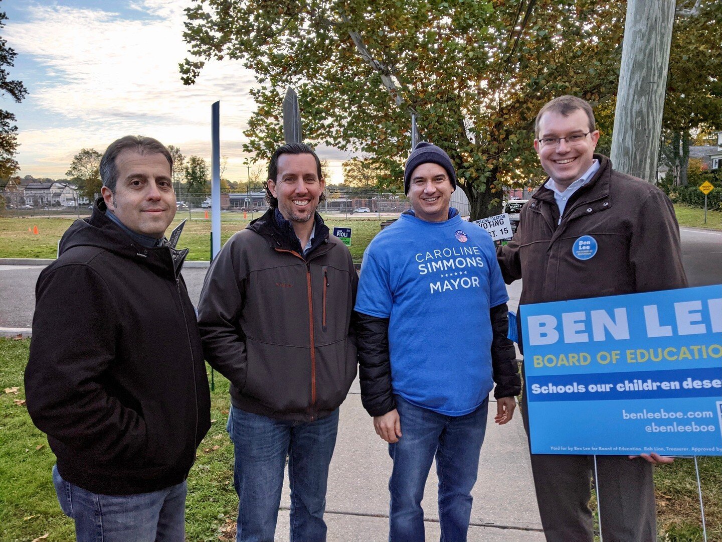 Great start to the morning at the polls. Pulling for @carolineforct with Representative Jim Fleischer and future Representatives Sean Boeger and Carmine Tomas! Vote Row A! 💪🏻