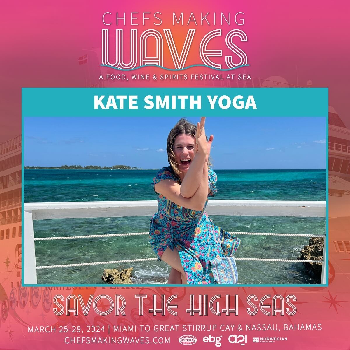 I&rsquo;m excited to teach yoga on the #chefsmakingwaves cruise this March! With more than a dozen celebrity chefs onboard, I&rsquo;m expecting delicious food and fun while sailing on the Norwegian Pearl from Miami to the Bahamas and back. Can&rsquo;