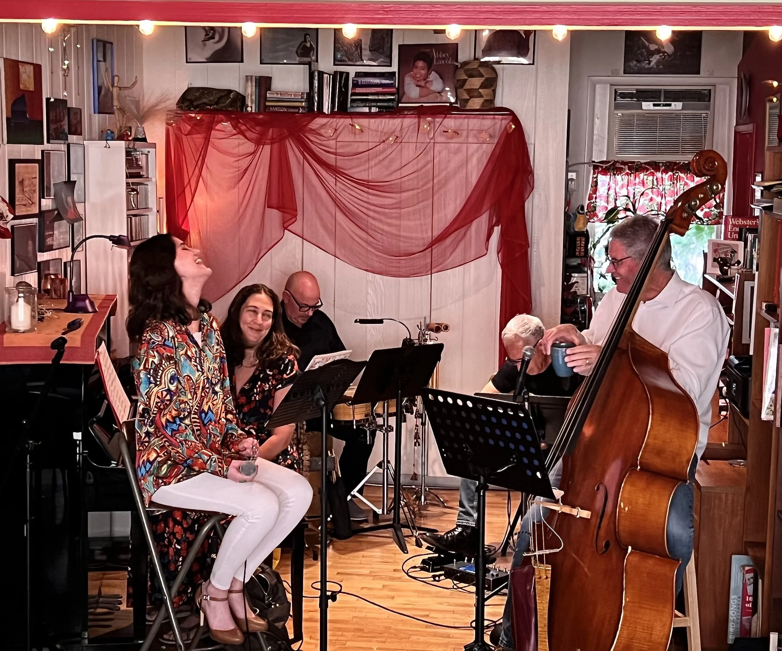 Kalen cracking up with the band.