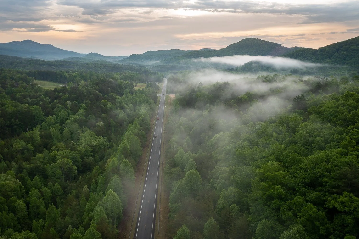Aerial view of Cherokee Foothills Scenic Byway, Gilstrap Mountain, and surrounding areas