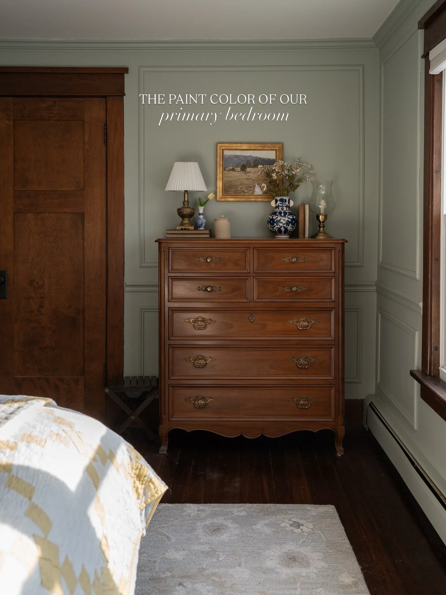 The paint color of our primary bedroom is one that I think I will forever get asked about &hellip;. And it&rsquo;s easy to see why! It&rsquo;s the most gorgeous, most versatile shade of blue! 

LIGHT BLUE by Farrow &amp; Ball 

We just painted our ba
