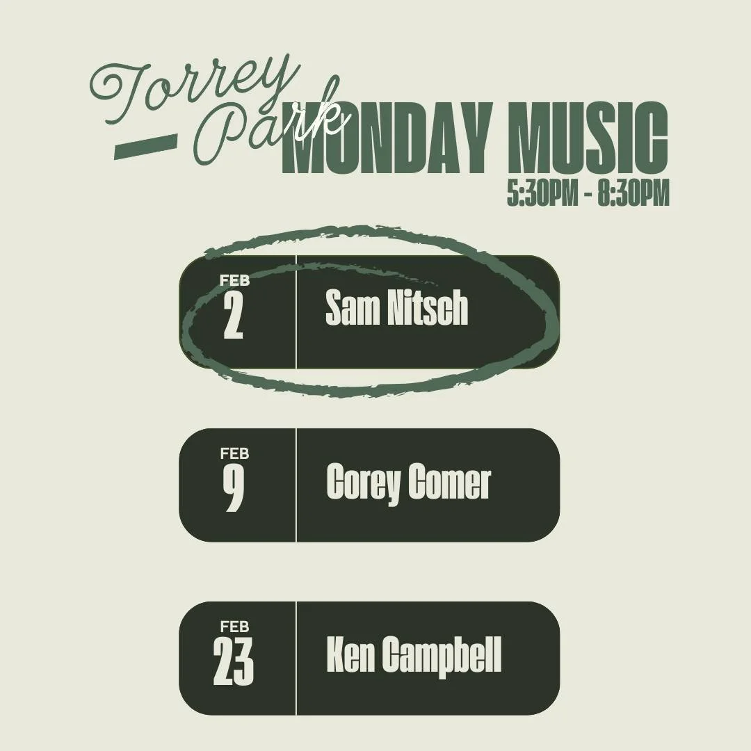 We've got live music tonight by @samnitschmusic from 5:30pm-8:30pm🎶🎤 Mark your calendars&mdash;this is just the start of a great month of music!