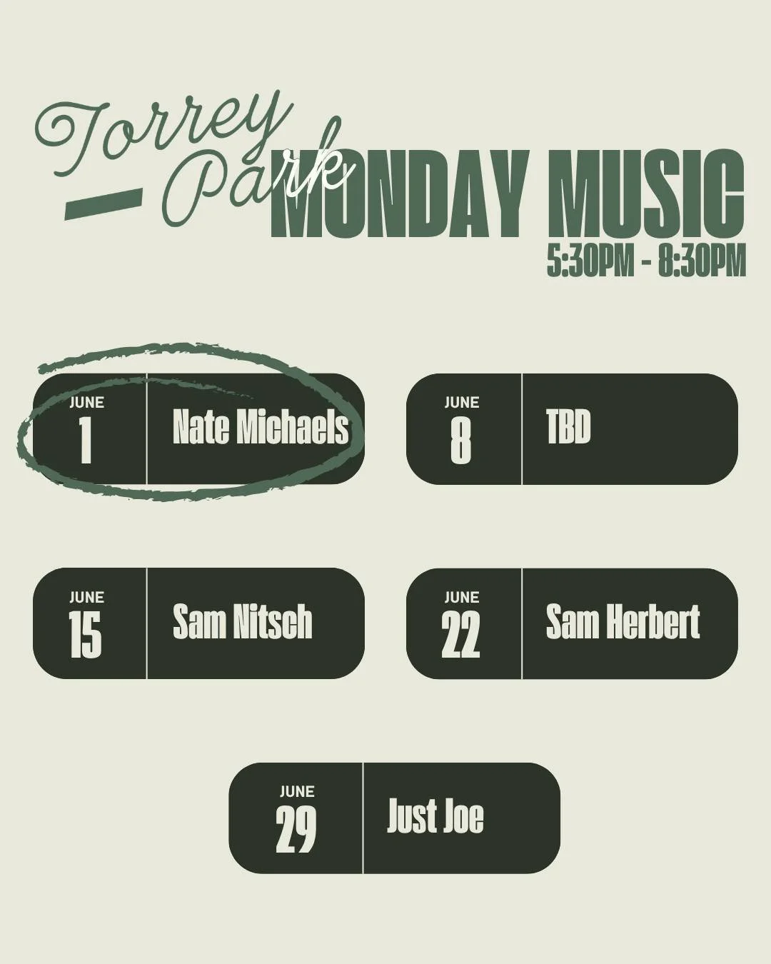 The June Monday Music lineup is here! 🎼🎤

Which day will we see you?!