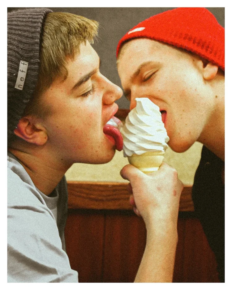 Daniel and Zach sharing an ice cream, 2012