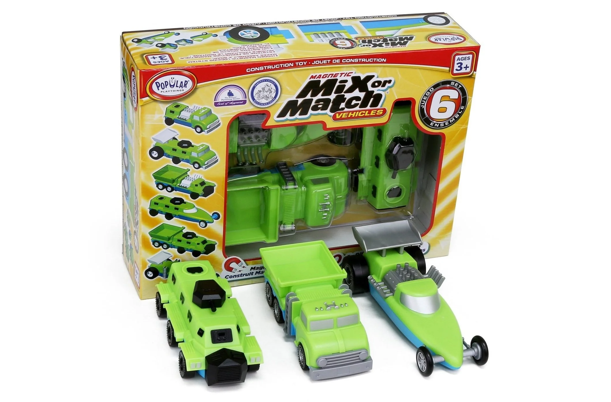 POPULAR PLAYTHINGS Mix Or Match Vehicles Magnetic Toy Set | 21 Pieces, 7 Vehicles, Orange