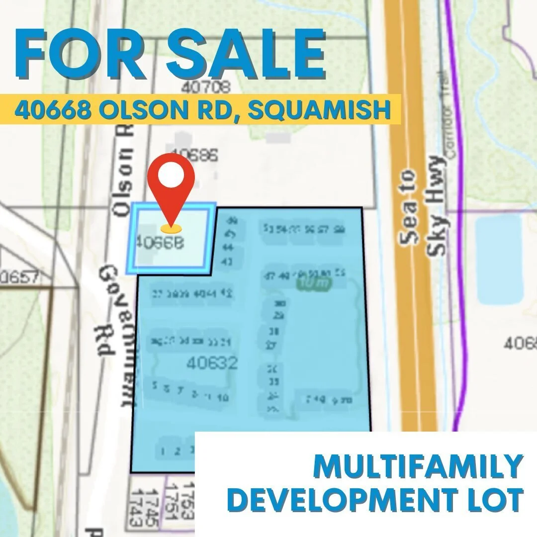 MULTIFAMILY DEVELOPMENT LOT FOR SALE⁠
40668 Olson Rd, Squamish⁠
$2,299,000⁠
⁠
Multifamily development land for sale. A great strata lot development for 5 single-family homes, subject to the approval of the District of Squamish. This land is surrounde