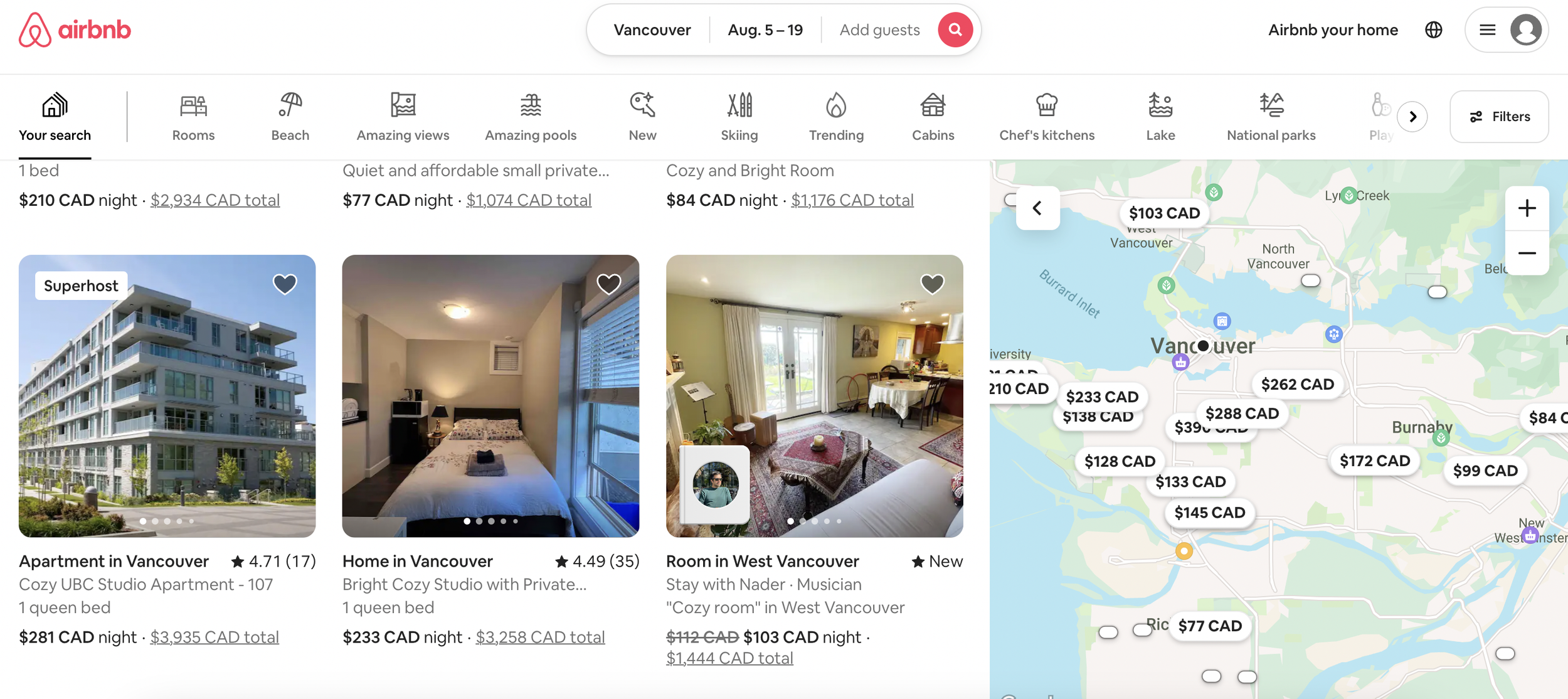 airbnb vacation rental listings in vancouver