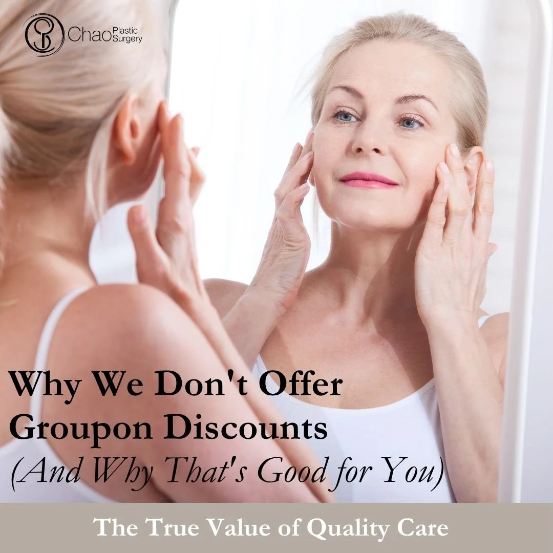 You might notice we don't offer Groupon deals or deep discount promotions on our surgical procedures - and there's a very important reason for that! At Chao Plastic Surgery, we believe in transparency about our pricing and the value you receive. Let 