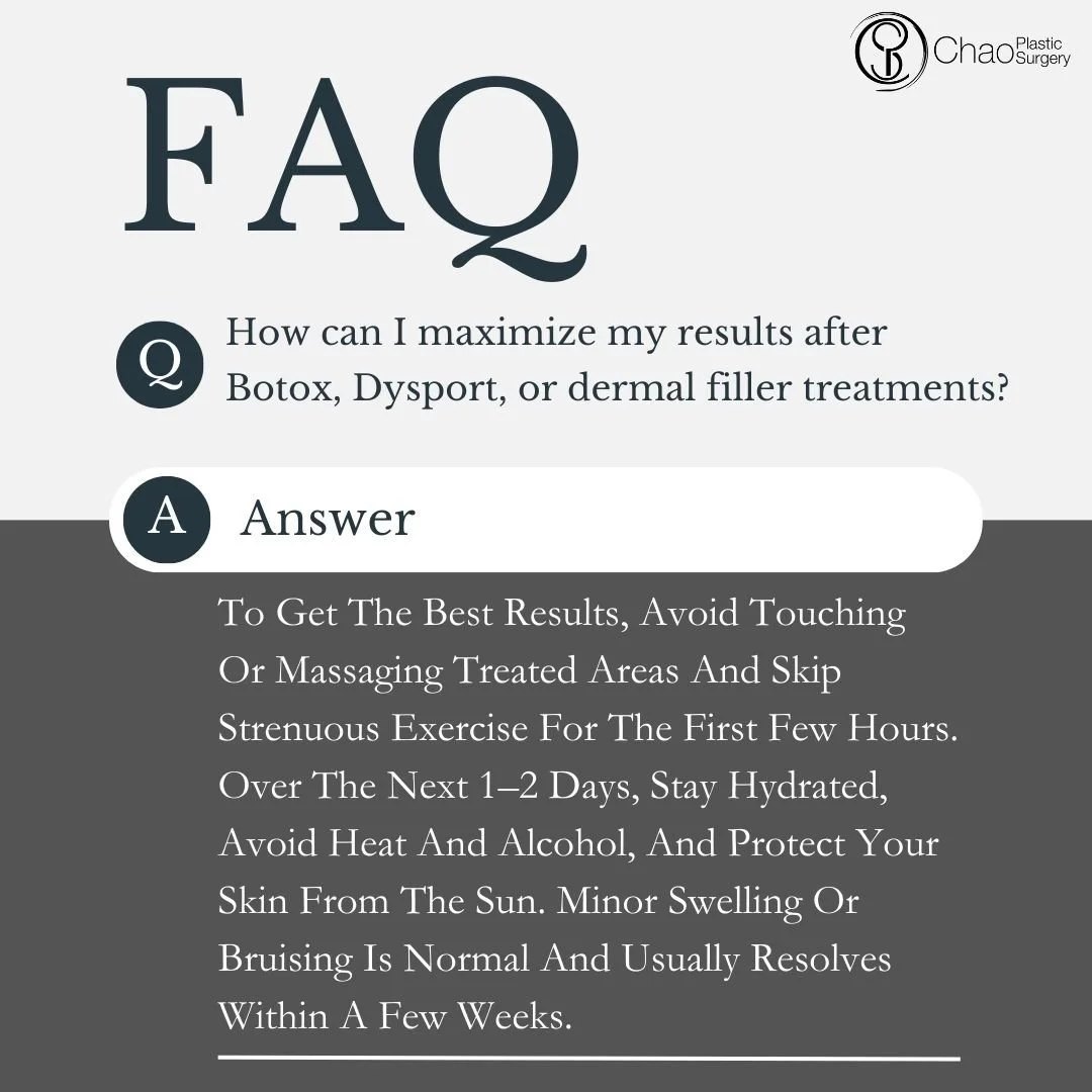 Just got Botox, Dysport, or dermal fillers at Chao Plastic Surgery or Vigour Aesthetics + Wellness? Congratulations on taking this step toward your aesthetic goals! Now let's make sure you get the absolute best results possible with these simple afte