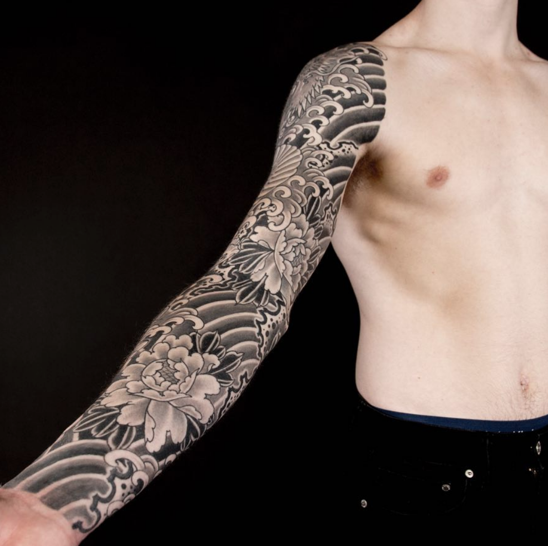 Pitbull Tattoo Phuket  Full arm sleeve Tattoo Black  Grey  Japanese  Style Made by Ton wwwpitbulltattoothailandcom  Facebook