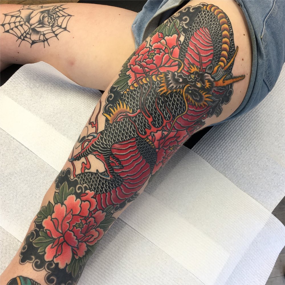 japanese tattoos love Japanesetattoos  Tattoos Body art   Dragon  thigh tattoo Thigh tattoos women Body tattoos