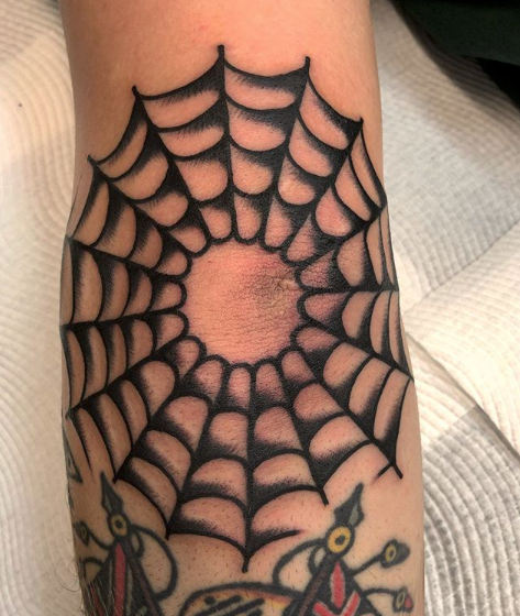 Spider and Web Knee Tattoo  Pablo Morte  Vic Market Tattoo
