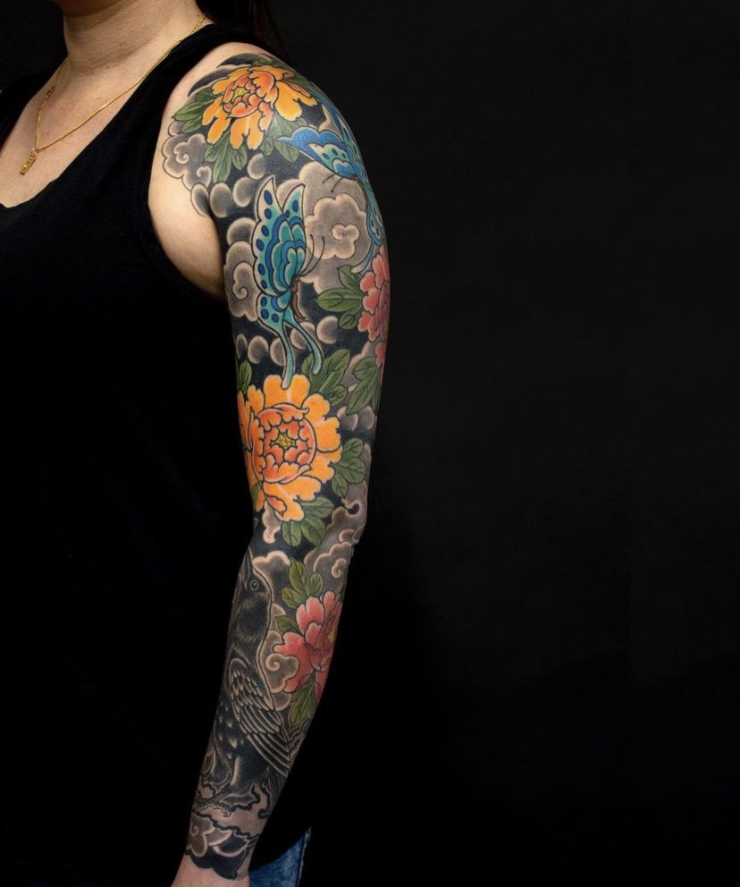 Black  Grey Flowers Japanese Leg Tattoo  Slave to the Needle
