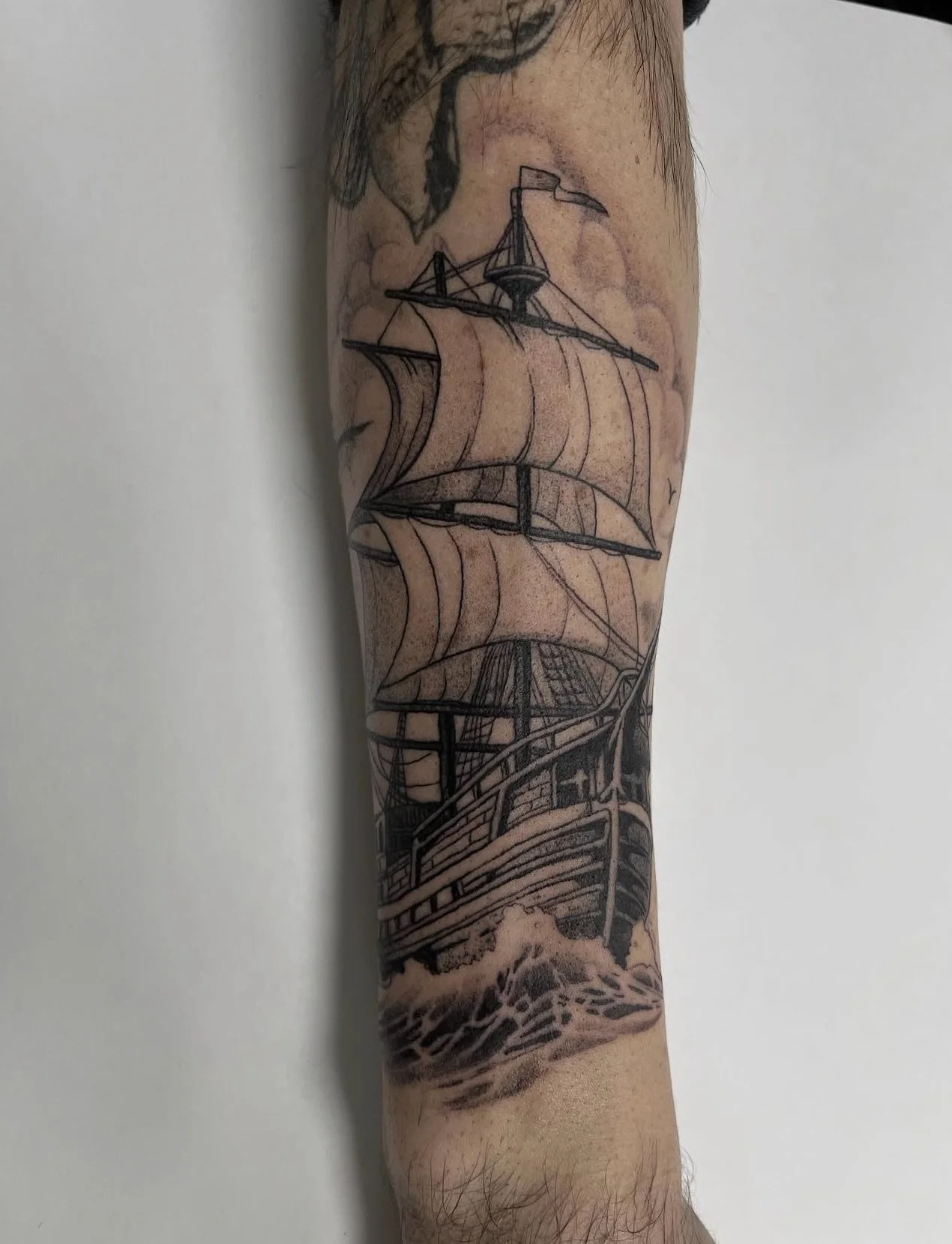 Ship by @jamesdeantattooer 

To book in with James you can head to his website and fill out an inquiry form or get in touch with us:

📧 info@sunsettattoo.co.nz
🛜 www.sunsettattoo.co.nz

#sunsettattoonz #aucklandtattoo #blackworktattoo #finelinetatt