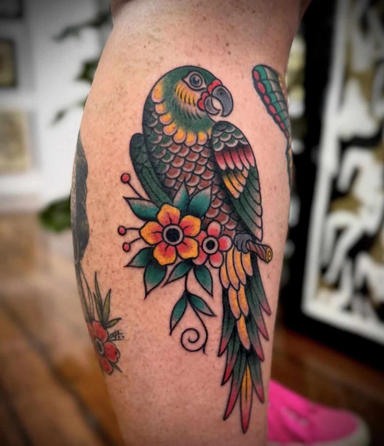 American Traditional Parrot Tattoo
