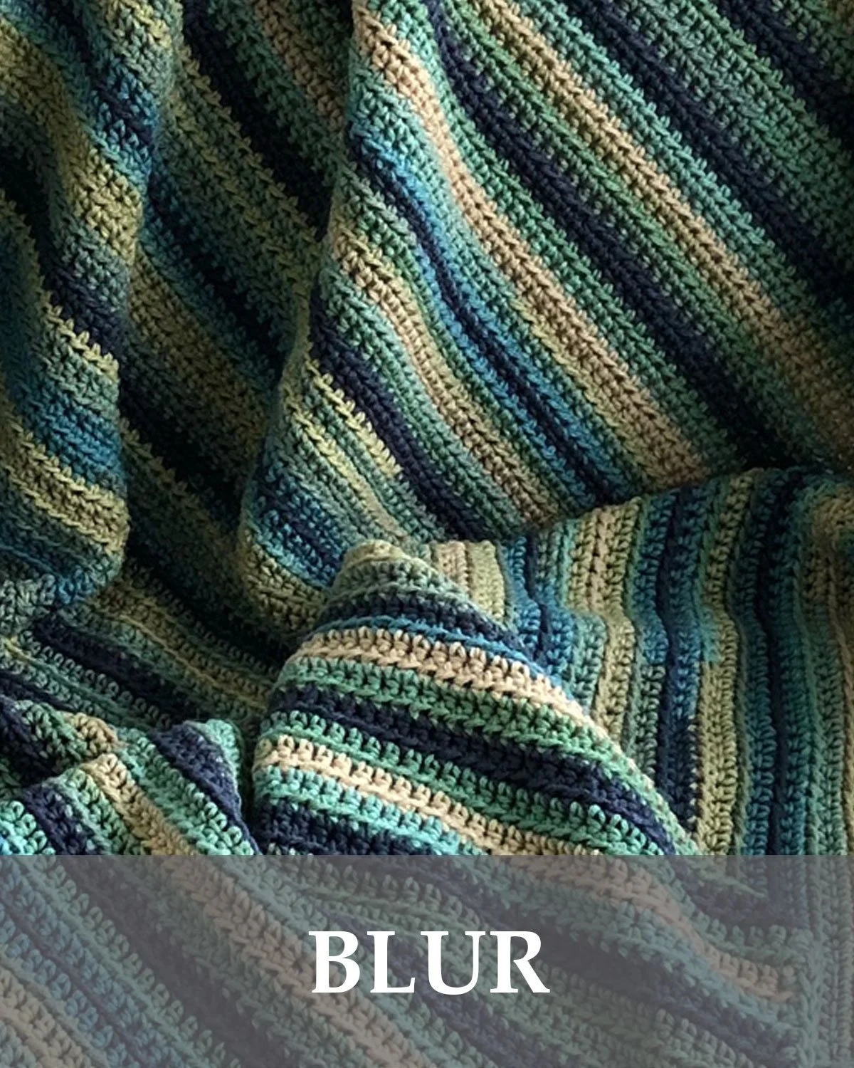 Handmade Blur crochet throw blanket in green, blue and cream