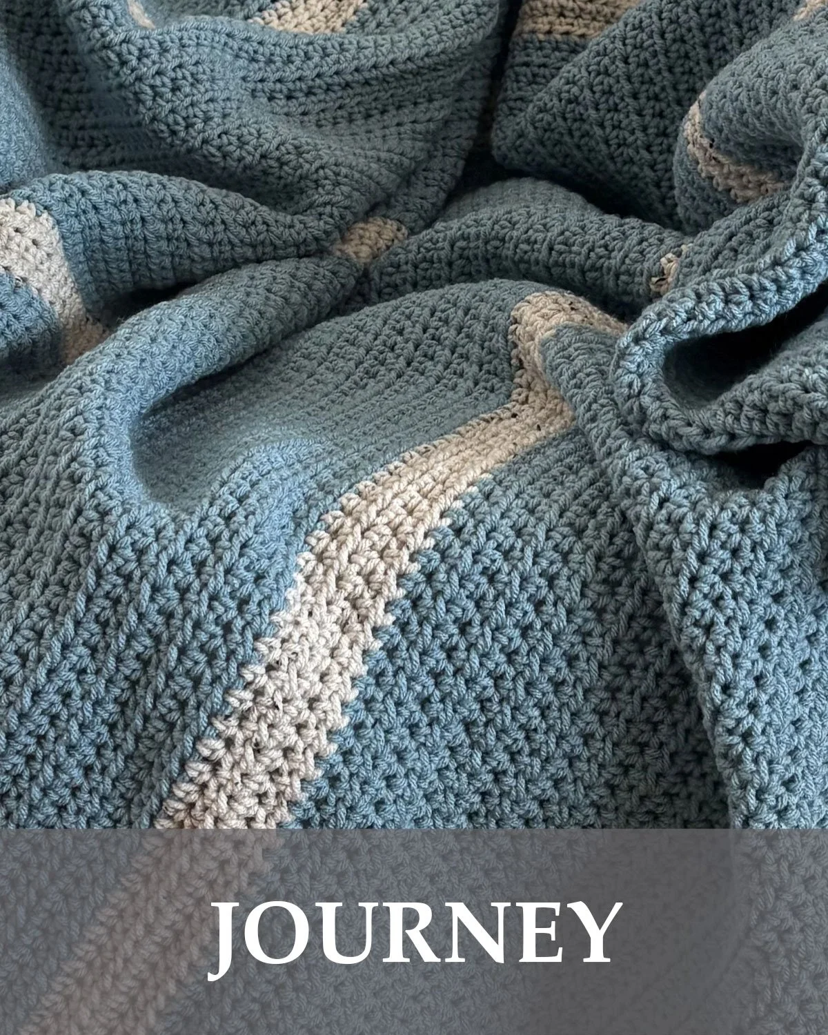 Handmade Journey crochet throw blanket in blue and cream tweed fleck