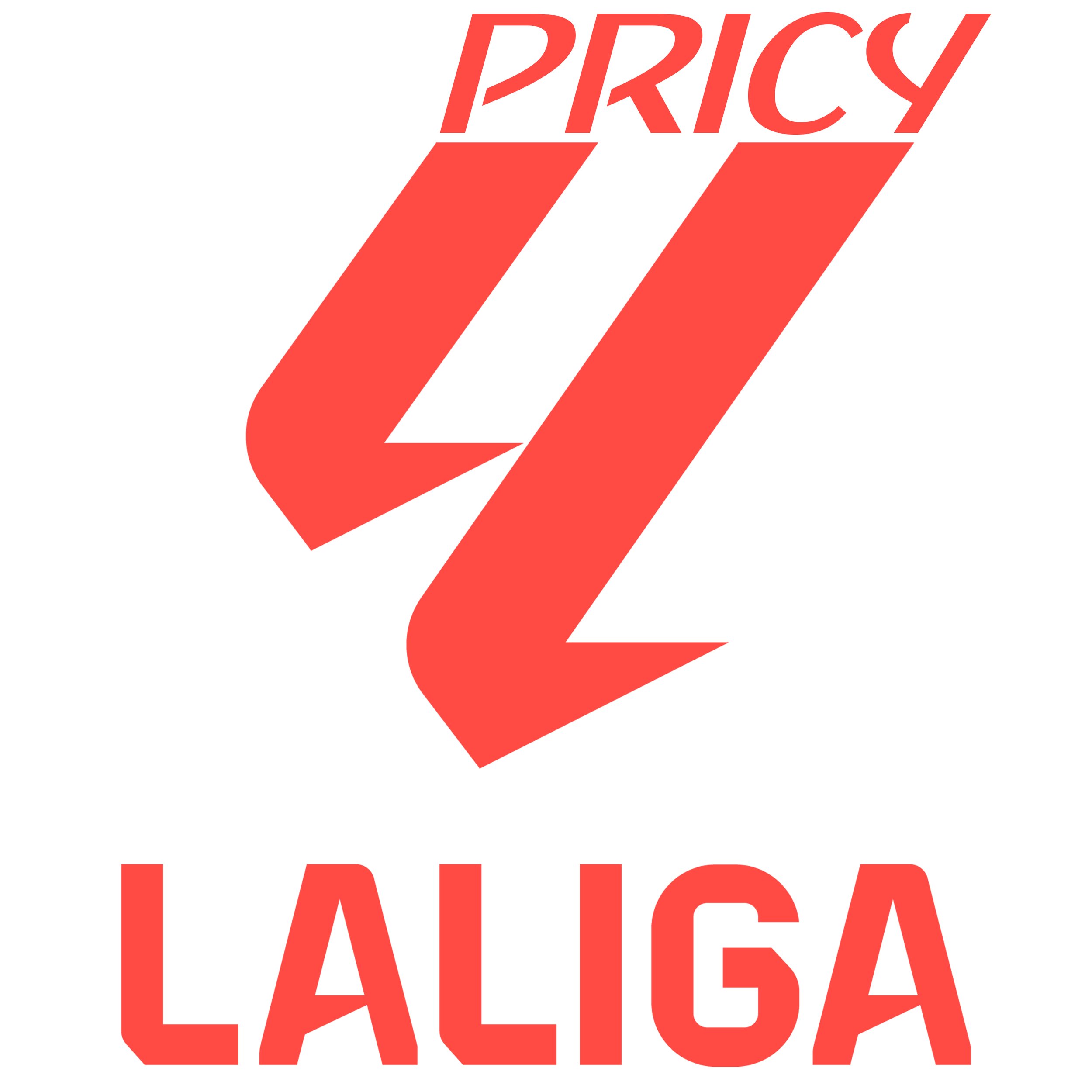 Bold red stylized text that says 'PRICY' at the top, with two diagonal lines beneath it, and the word 'LALIGA' in red capital letters below.