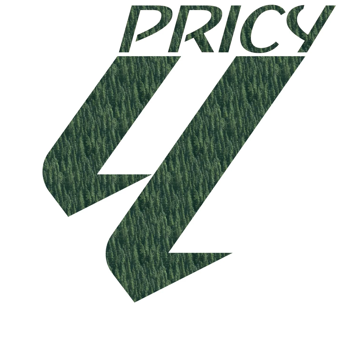 The word 'PRICY' at the top, with a large stylized letter 'Z' below it, filled with an image of a dense green forest.