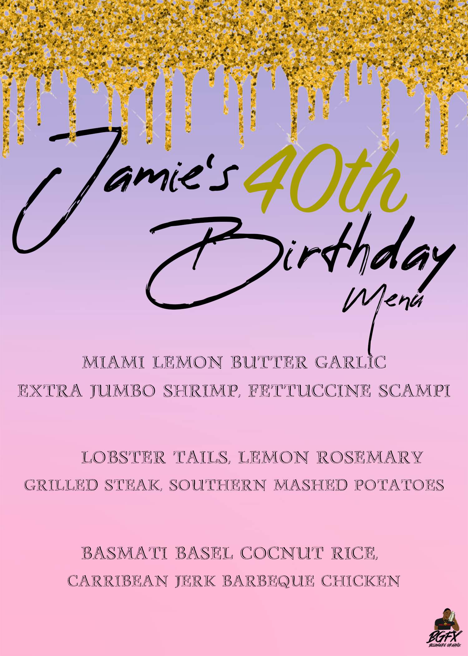 Jamie's 40th Birthday Dinner Menu