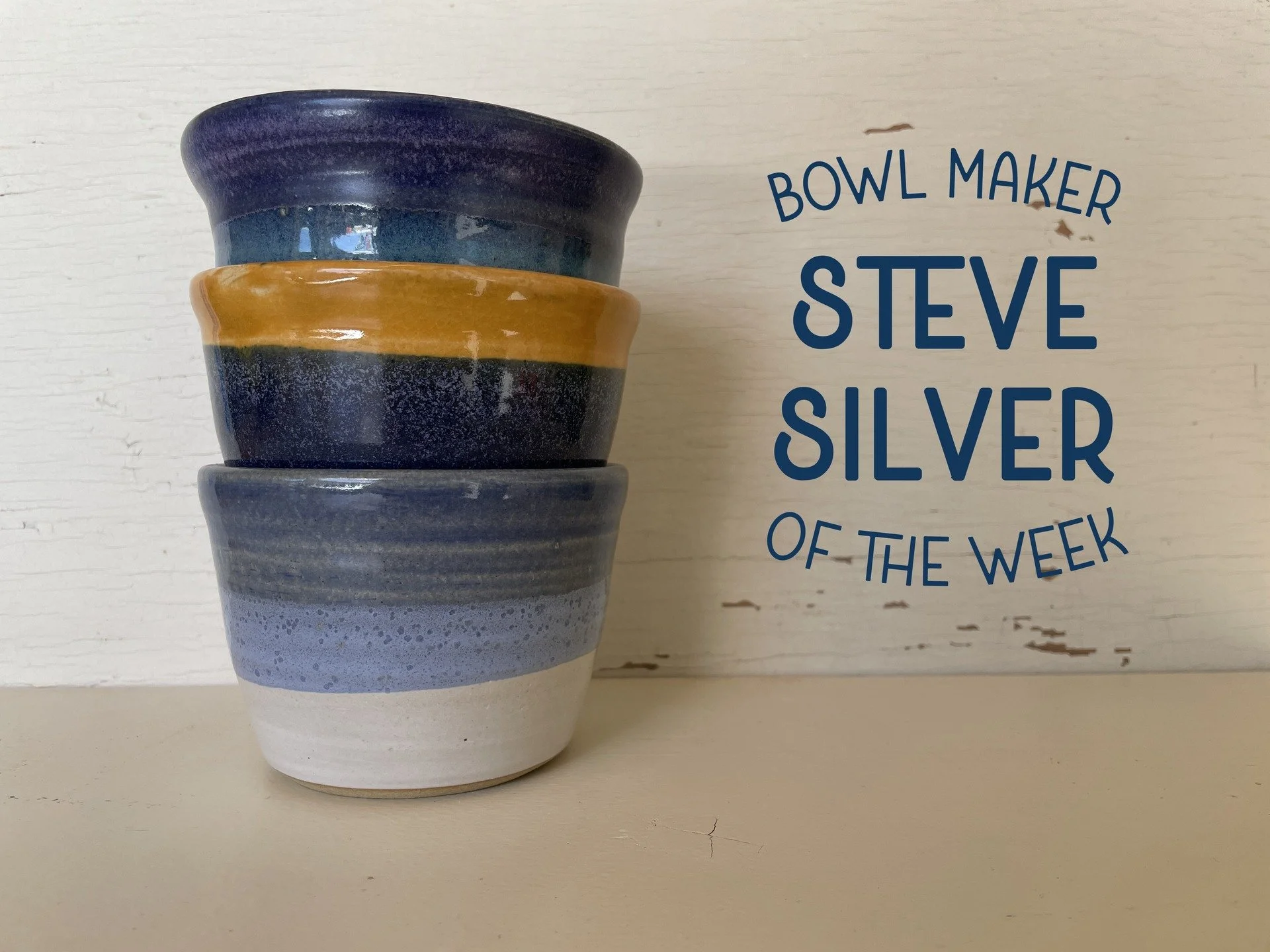 Three weeks until BowlFest 2025, and this week's BOWL MAKER OF THE WEEK is studio monitor Steve Silver! Steve is well-known for his perfect ice-cream-sized bowls in beautiful color combinations!

You could take home these or one of the many beautiful