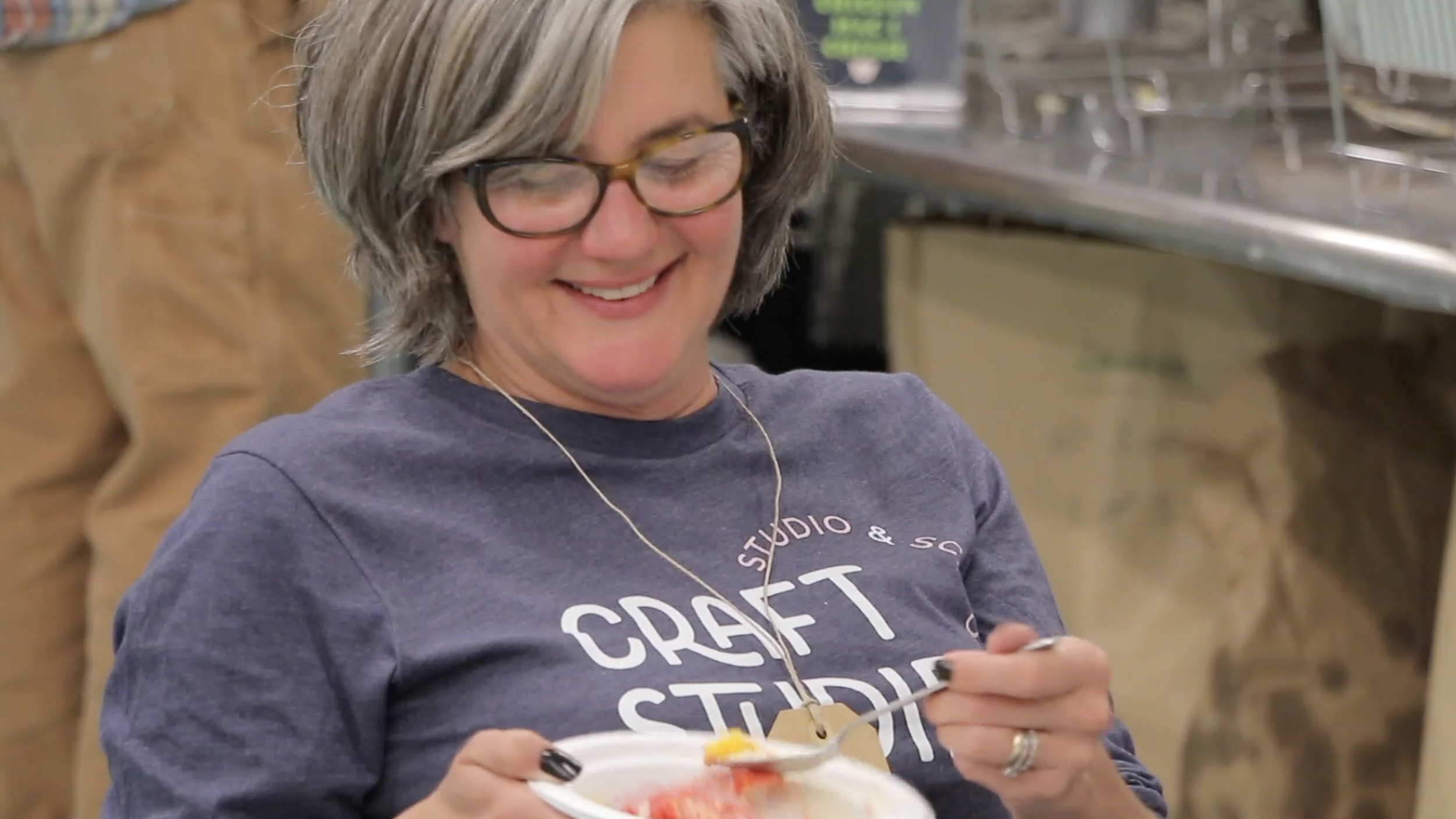 Teaching Artist Jill Koppers takes a sorbet break. (BowlFest 2024)