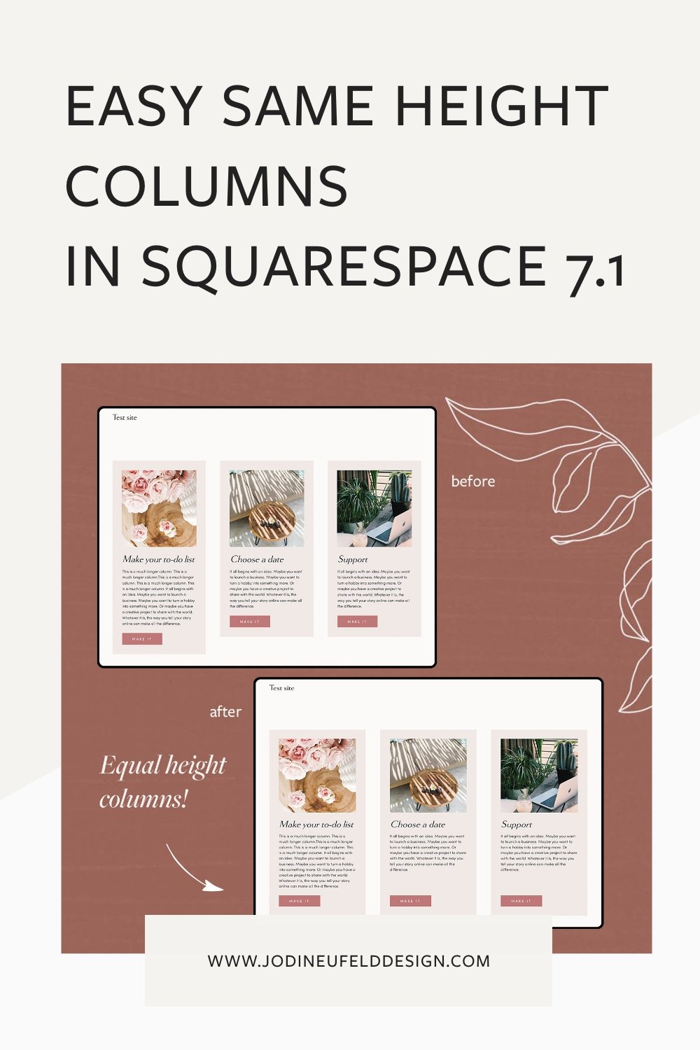 Easy same height columns in Squarespace 7.1 pinterest graphic