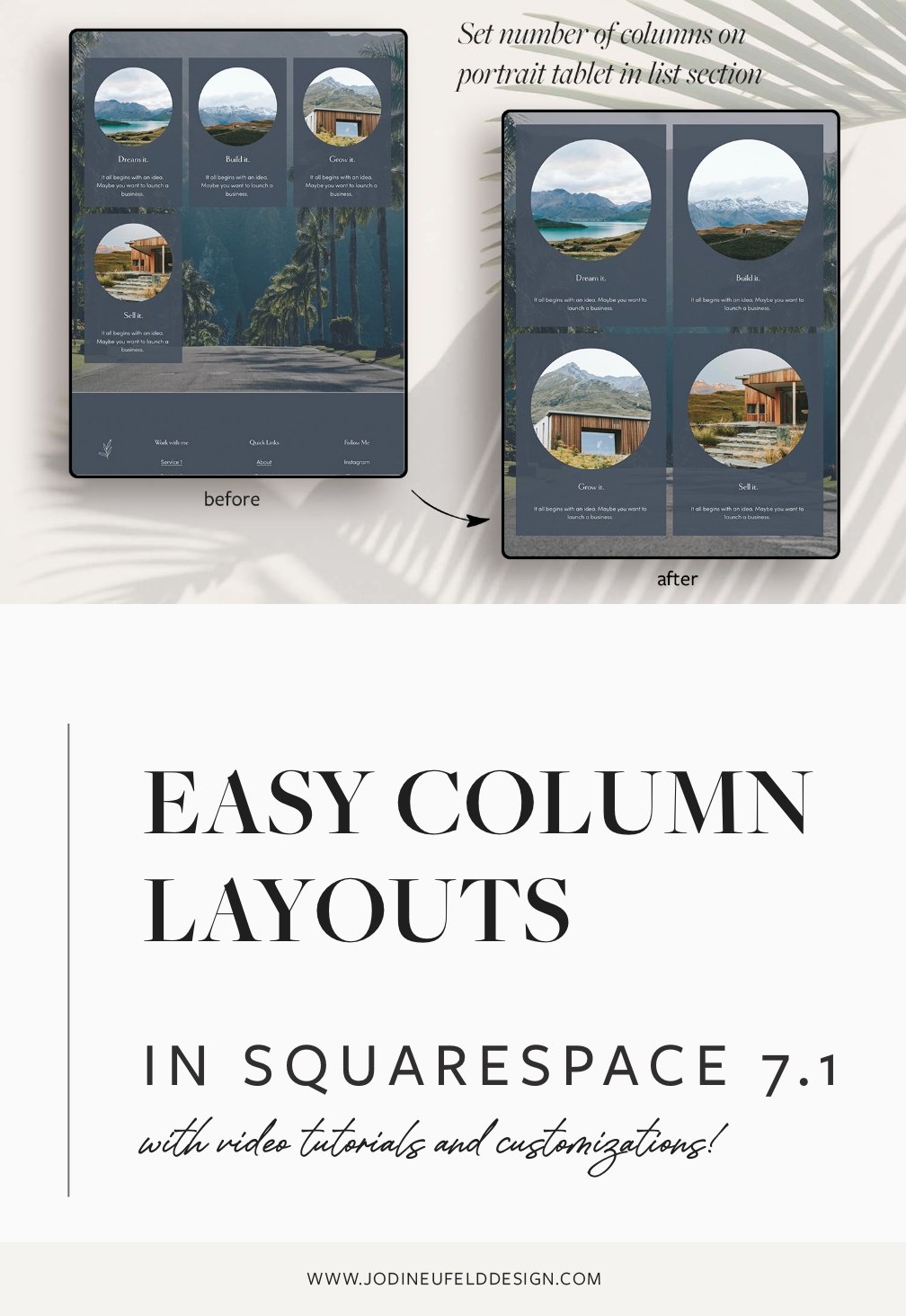 Easy columns in Squarespace 7.1 by Jodi Neufeld Design | pinterest graphic 2