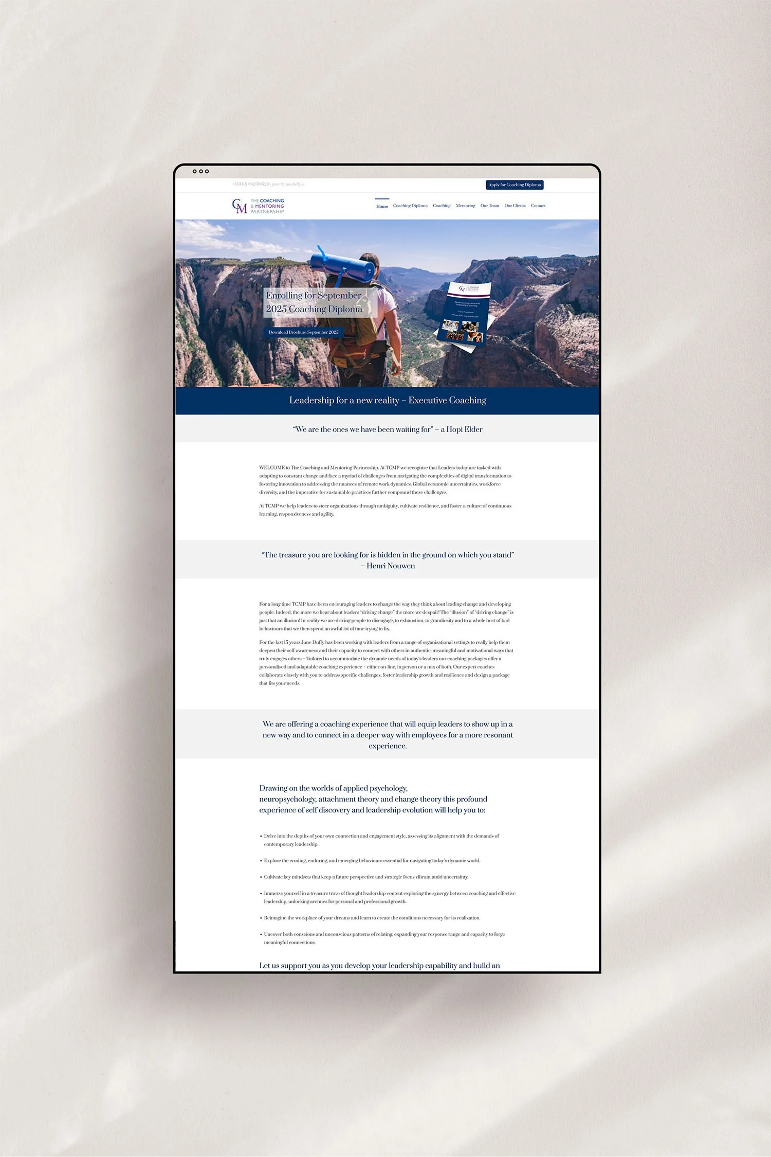 Coaching and Mentorship website home page before a Squarespace design