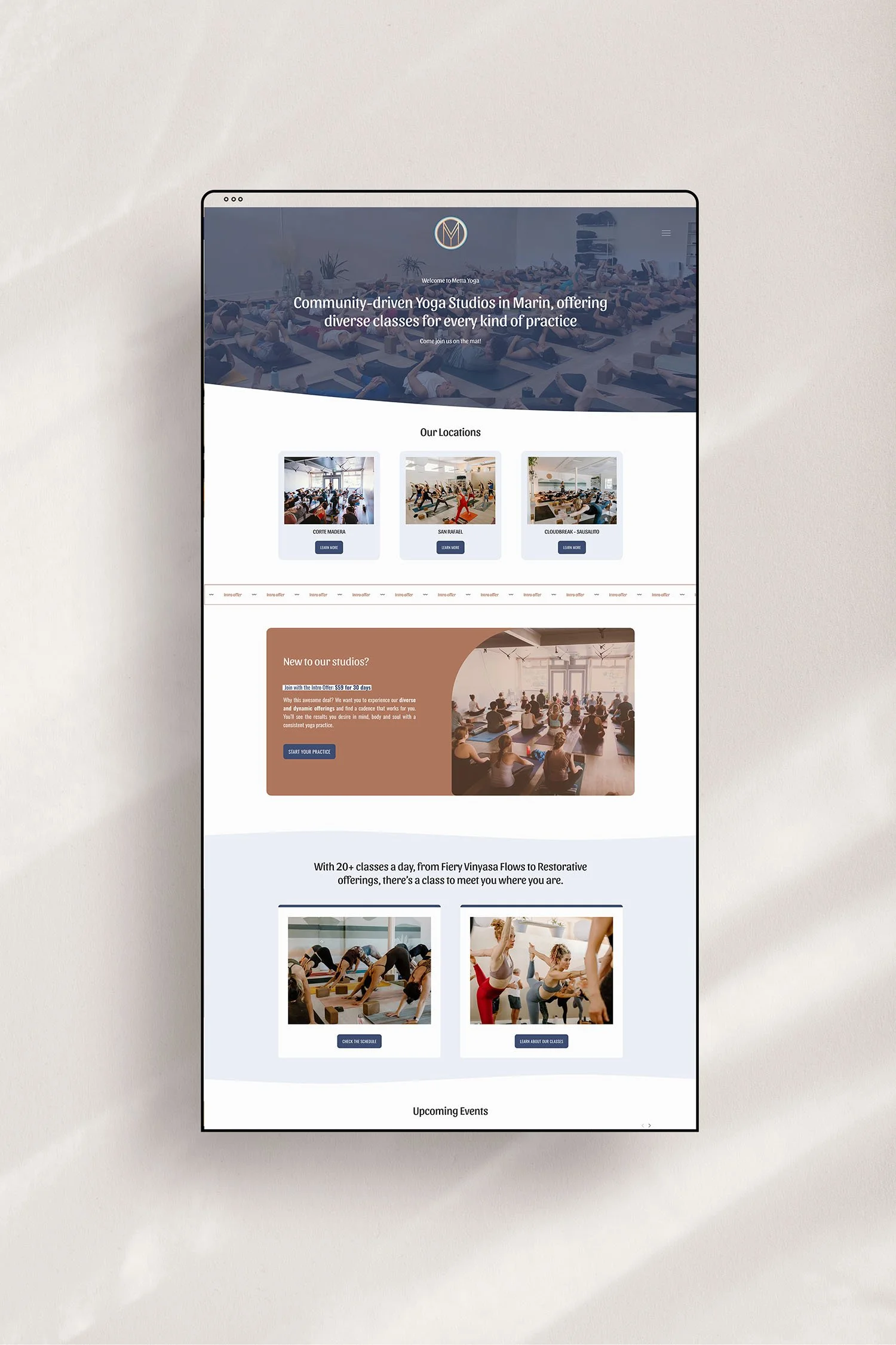 Metta Yoga Studio Home page after Squarespace website redesign