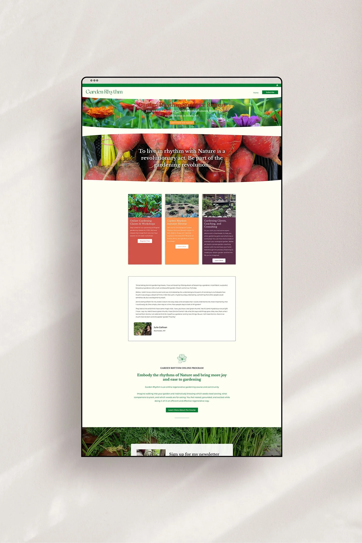 Garden Rhythm home before Squarespace Design Day