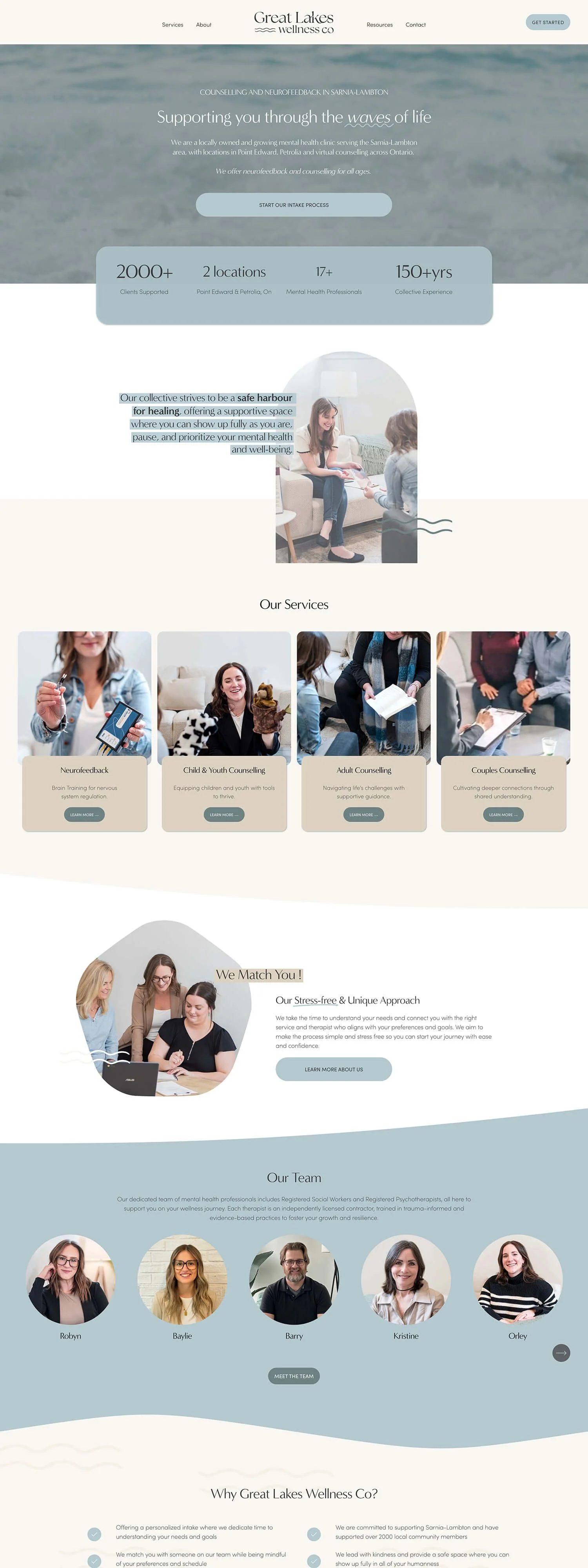 Great Lakes Wellness Therapy website redesign on Squarespace by designer Jodi Neufeld Design
