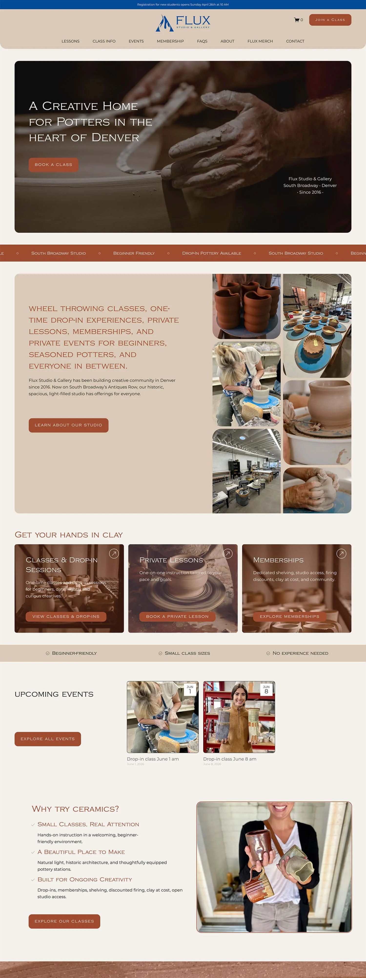 Flux Studio ceramic studio website redesign on Squarespace by web designer Jodi Neufeld Design