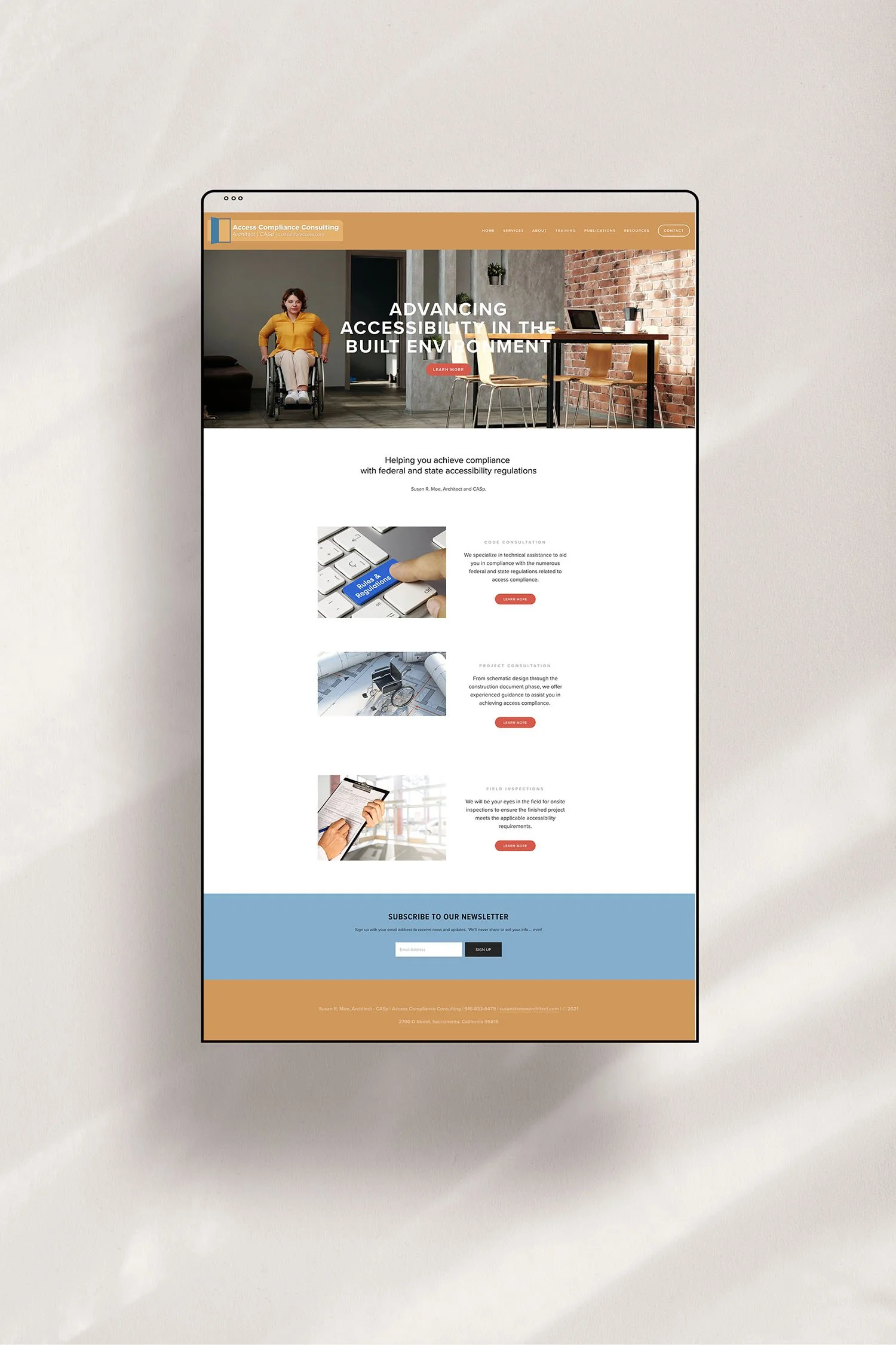 Access Compliance Consulting Home page before a Squarespace redesign Day