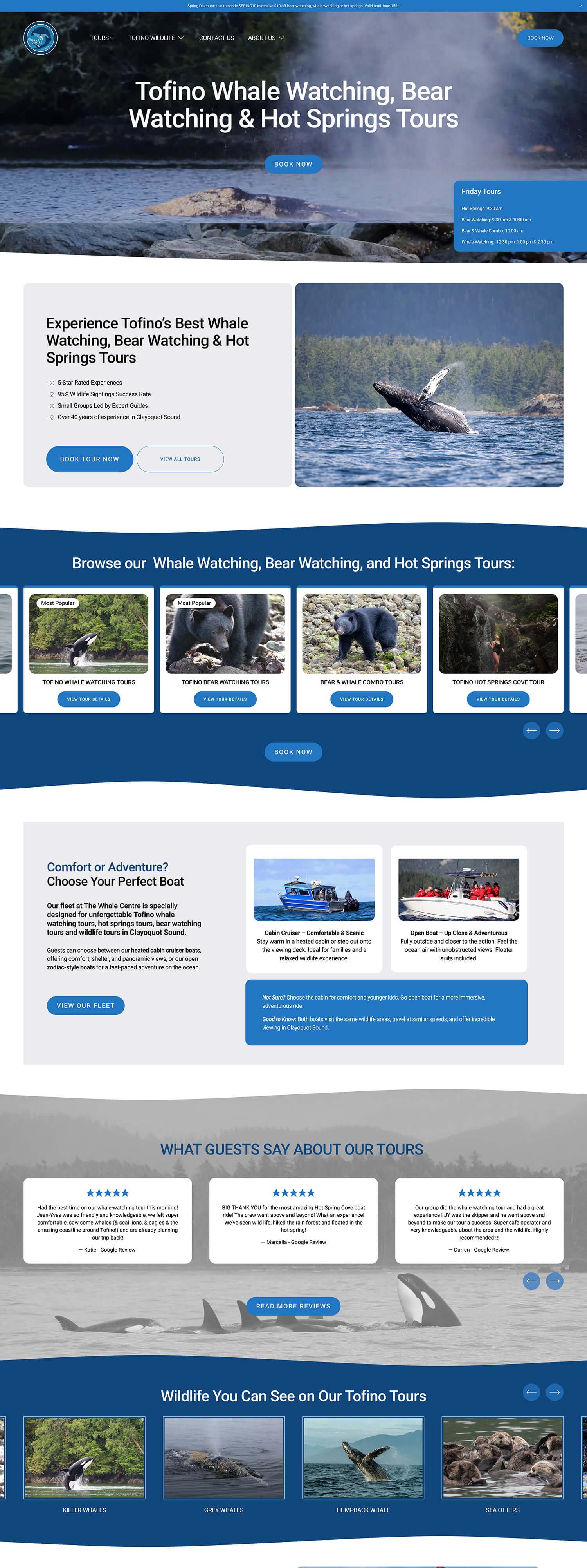 Home page for a Whale watching tour company website redesign on Squarespace by Squarespace web designer Jodi Neufeld