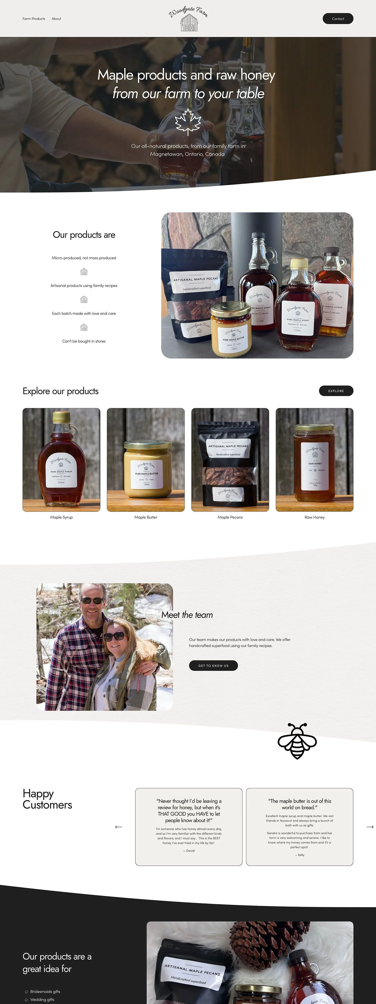 Woodgate Gram honey and maple syrup home page after Squarespace design by Jodi Neufeld Design