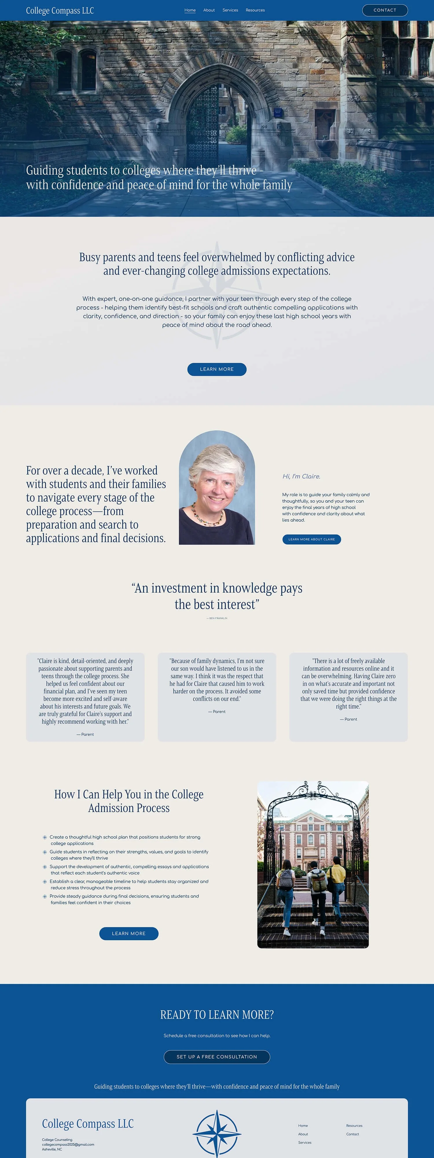 Squarespace website design for a College counsellor by Squarespace web designer Jodi Neufeld Design