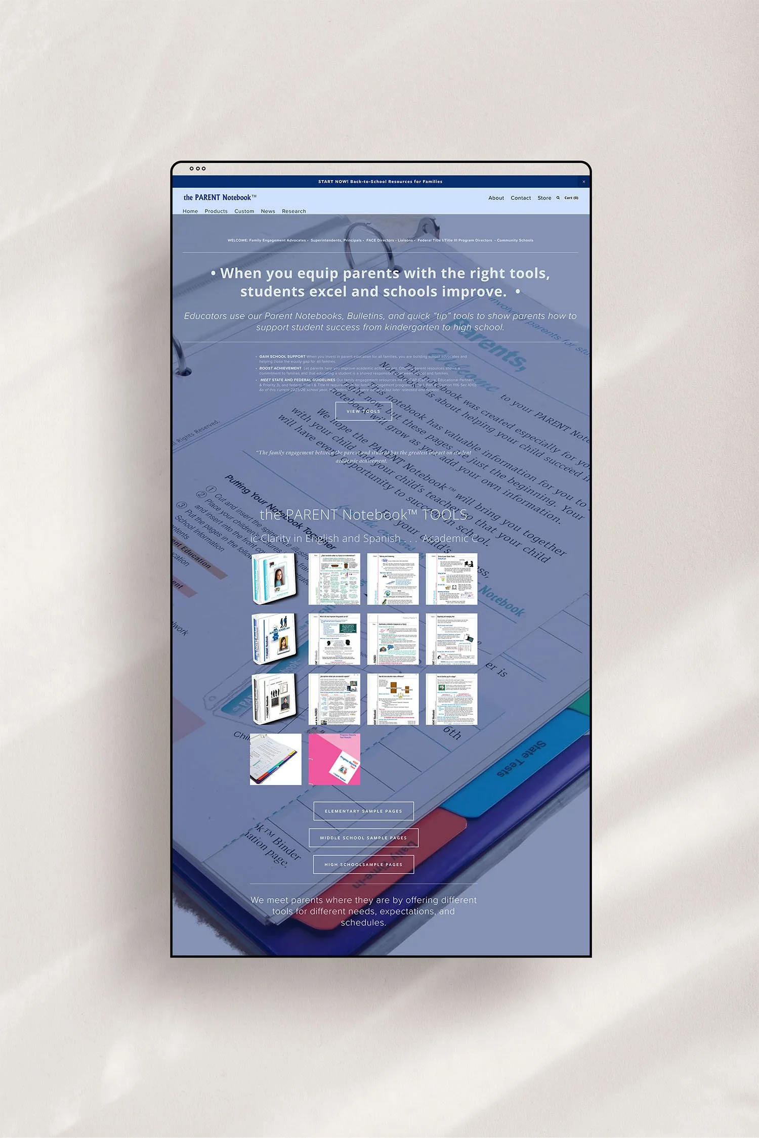 The Parent Notebook home page before Squarespace Redesign