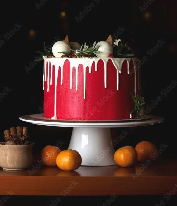 Camera slides with the cake as it split screens into Jean's kitchen, she stops it and looks impressed by the masterpiece that is perfect for her gathering.