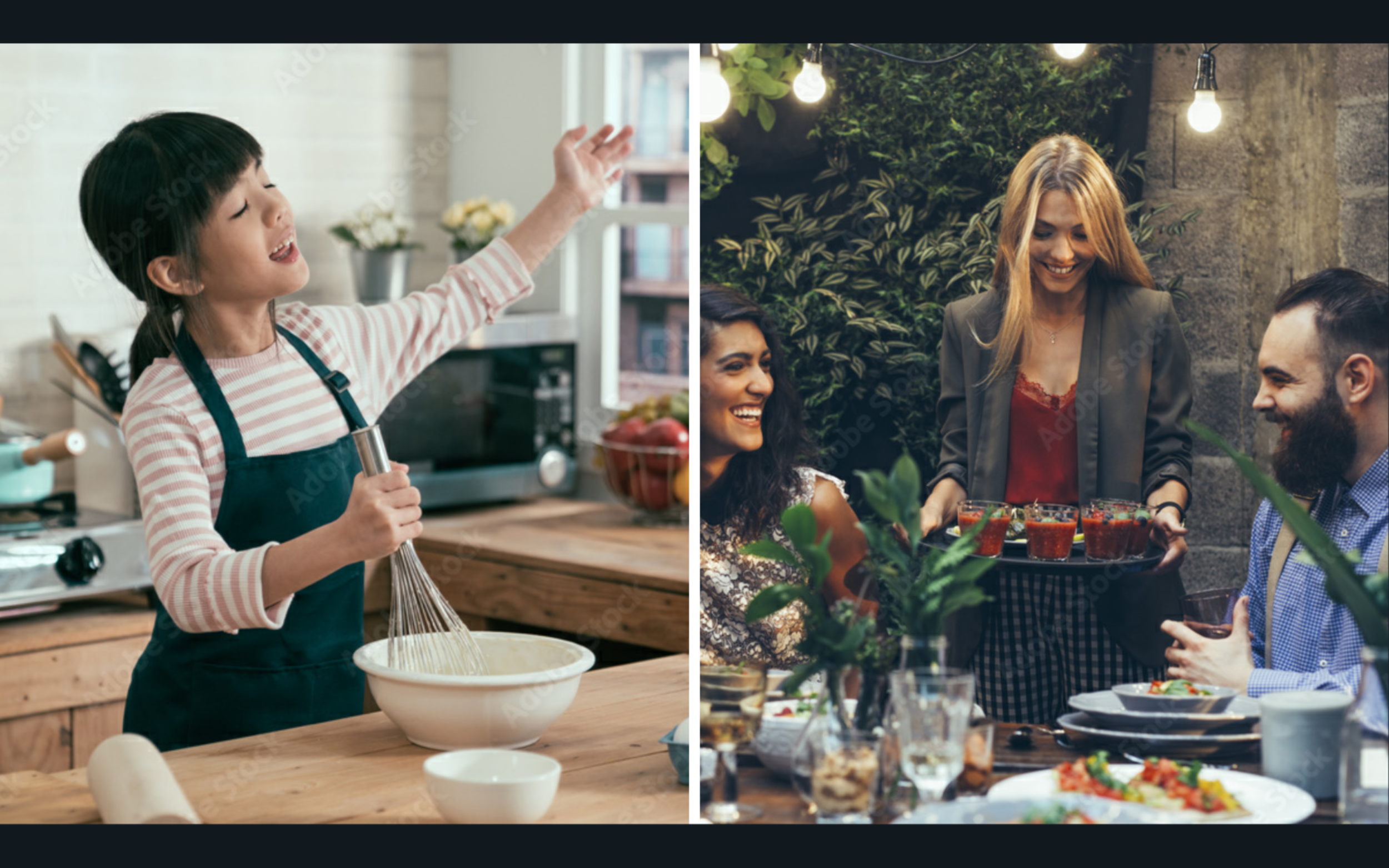 Split Screen slides in from the top left. Chef is smiling ear to ear and gives a nod to how she likes the cake. And Jean gives a little quick one, two dance move in response along with an increasing smile. Chef nods with approval mid dance.