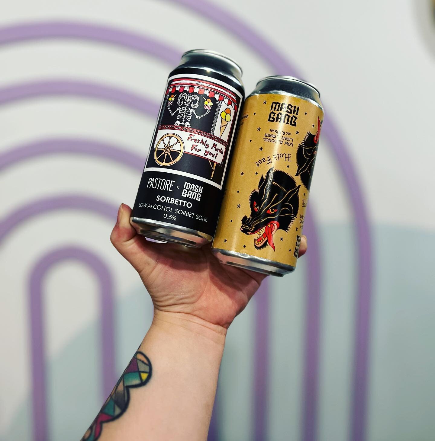 Two new @mash__gang beers have hit our shelves today! Sorbetto- an orange, pineapple, and vanilla sorbet sour and Hold Fast- a full flavored and crisp lager with a balanced and refreshing bite. Come see about &lsquo;em!
.
.
.
#bendicionbottleshop #so