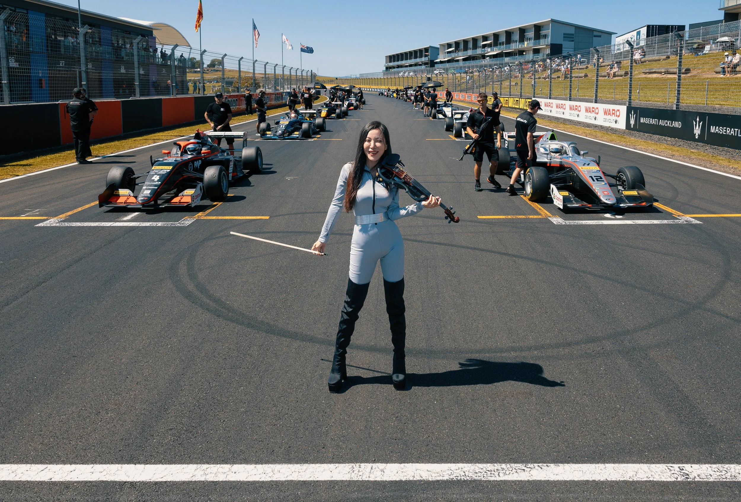 Hannah Fang on a motorsport starting grid