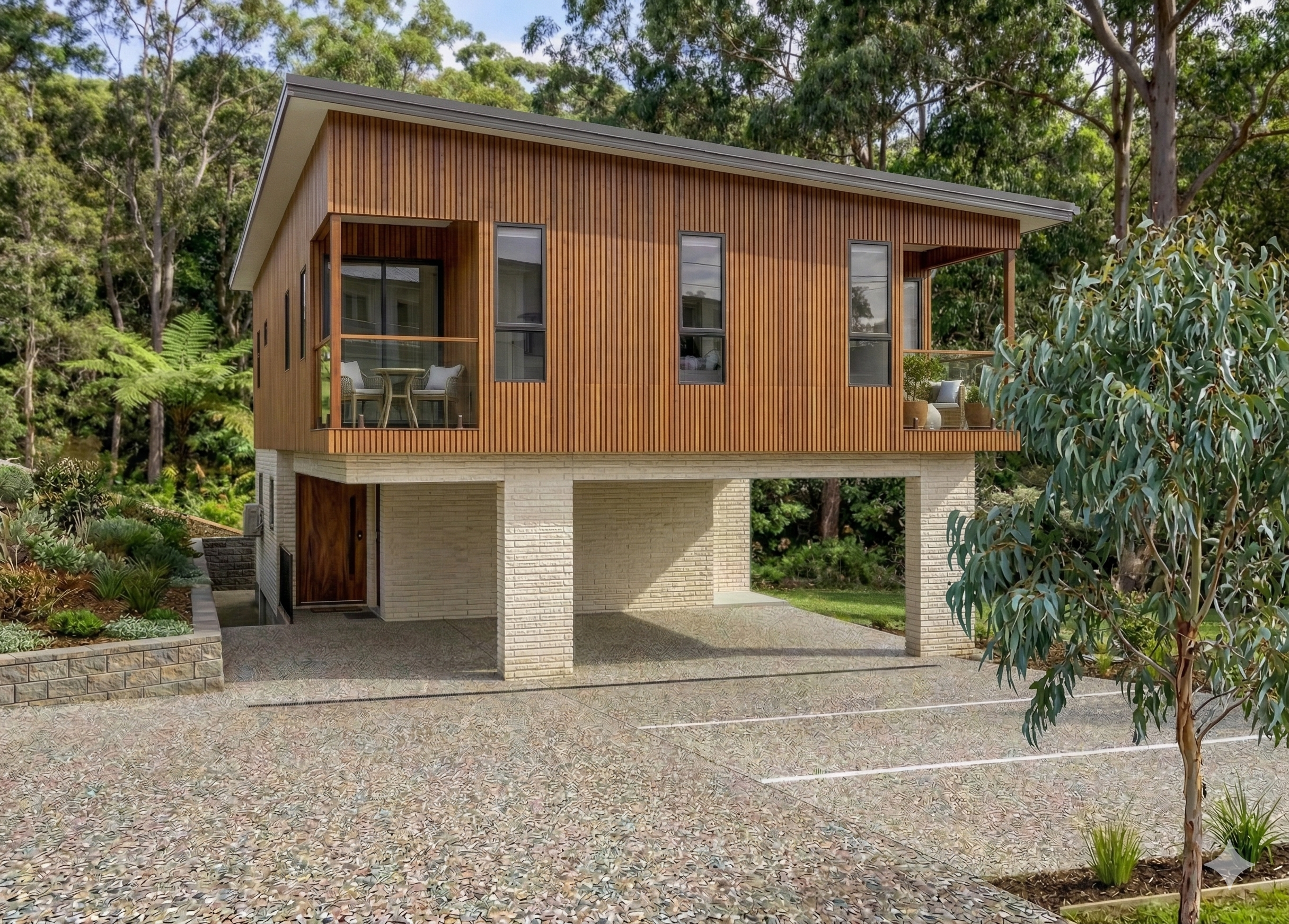 Render 1: Timber & Brick Facade