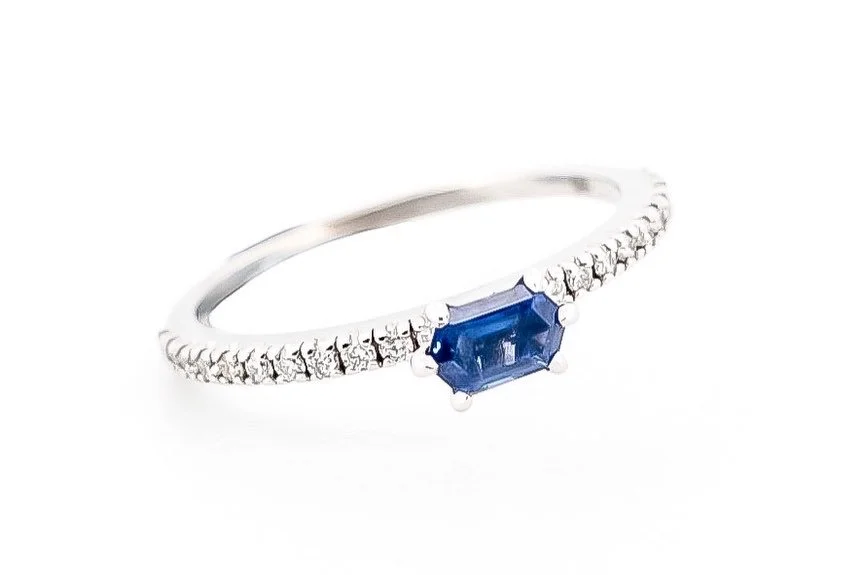 Bespoke Elongated Hexagonal Sapphire & Diamond Ring