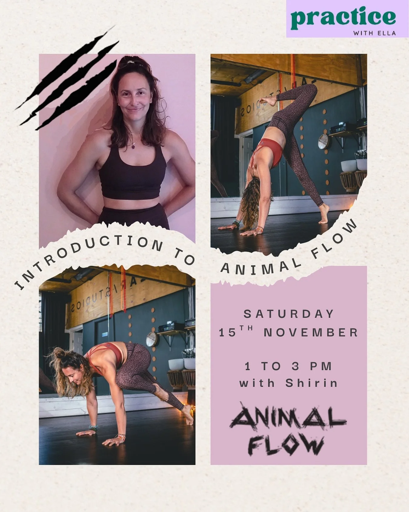 At PRACTICE WITH ELLA - we are all about trying new movement practices to elevate your yoga practice...⭐️⭐️⭐️

&amp; this workshop promises to be one not to miss out on!

🐒 INTRO TO ANIMAL FLOW - With @shirincosta.yoga 🐒
Sat 15 Nov, 1 - 3pm 
Practi