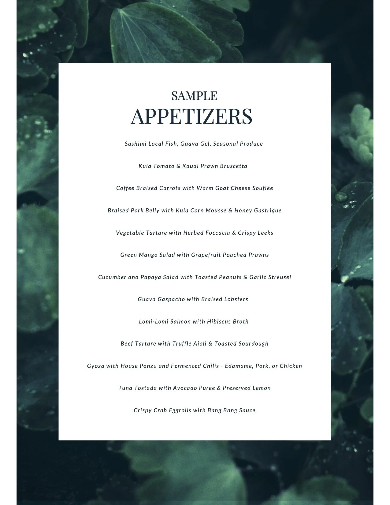 Our Menu - Lahaina Private Chef — Lahaina Private Chef