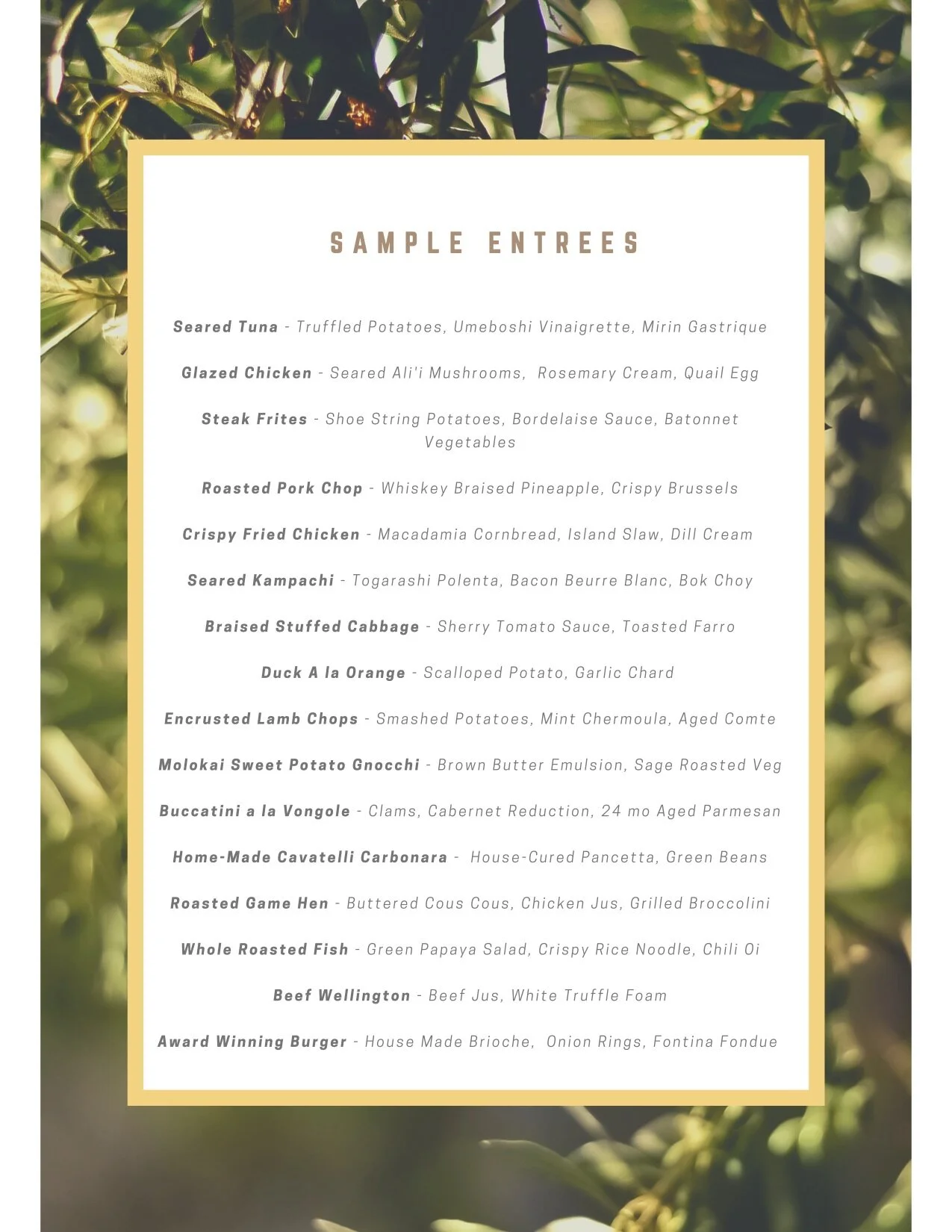 Our Menu - Lahaina Private Chef — Lahaina Private Chef