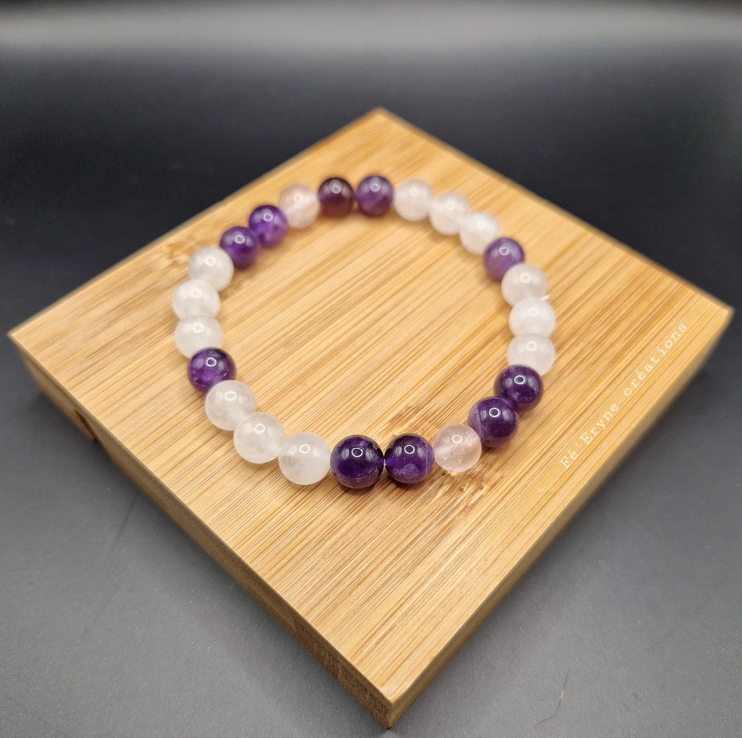 Bracelet Homme Améthyste, Jade blanc et Quartz rose — Fé'Eryne