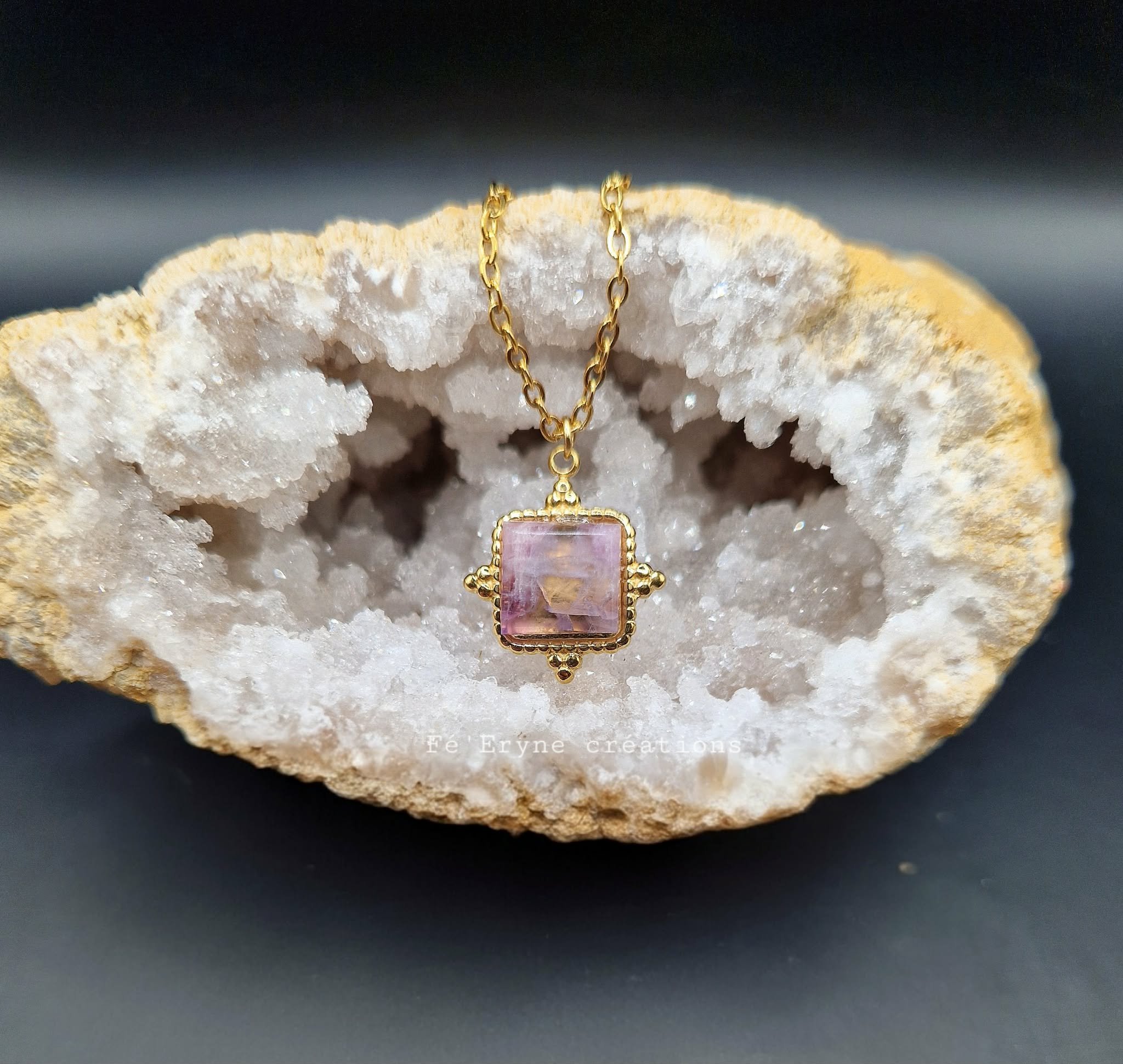 Collier Fluorite et Acier inoxydable - Made in France