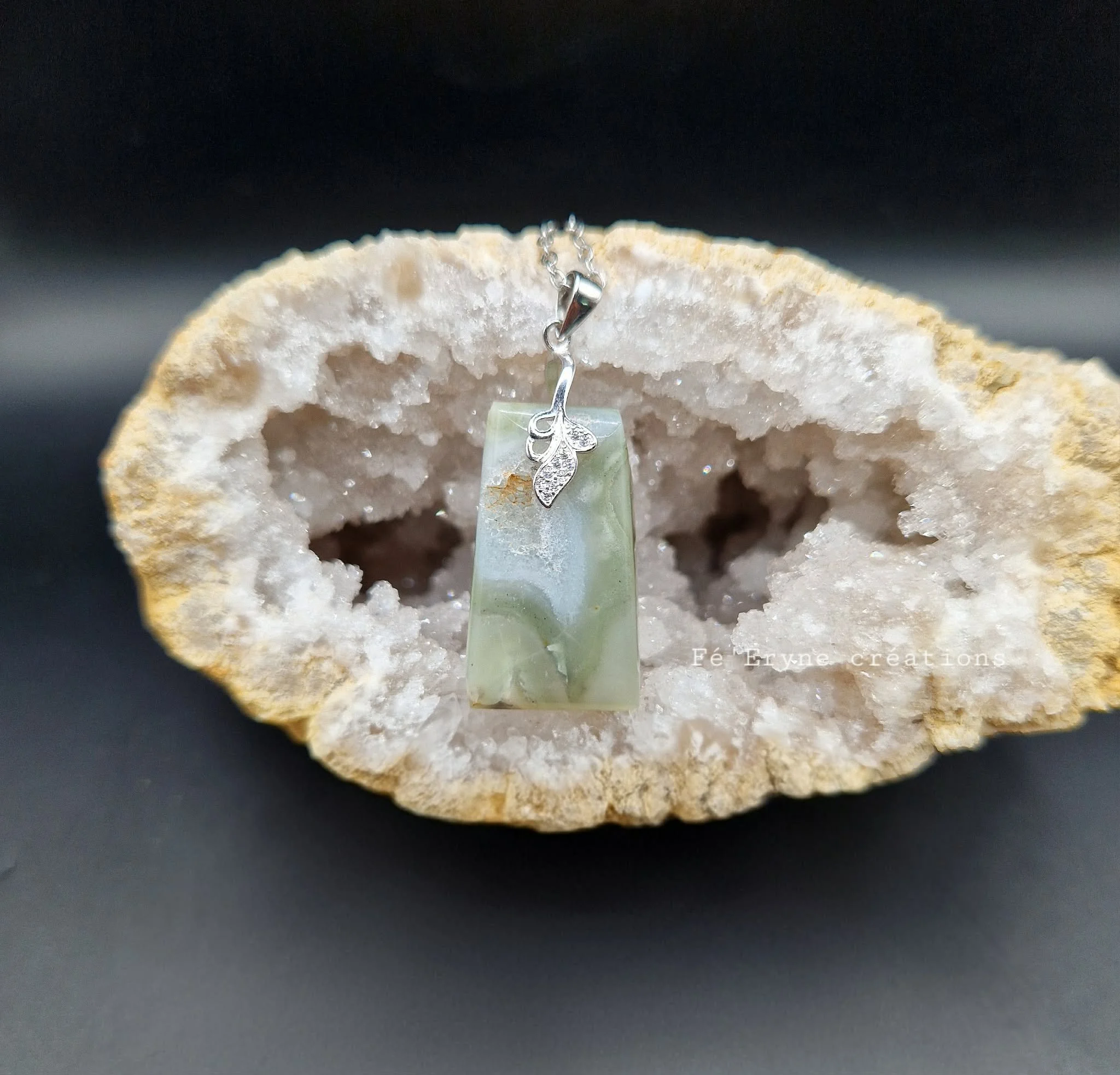 Collier Agate verte druzy - Made in France